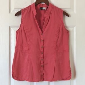 Saks Fifth Avenue 100% Linen Lightweight Button Down V-neck Tank Top Pink 4